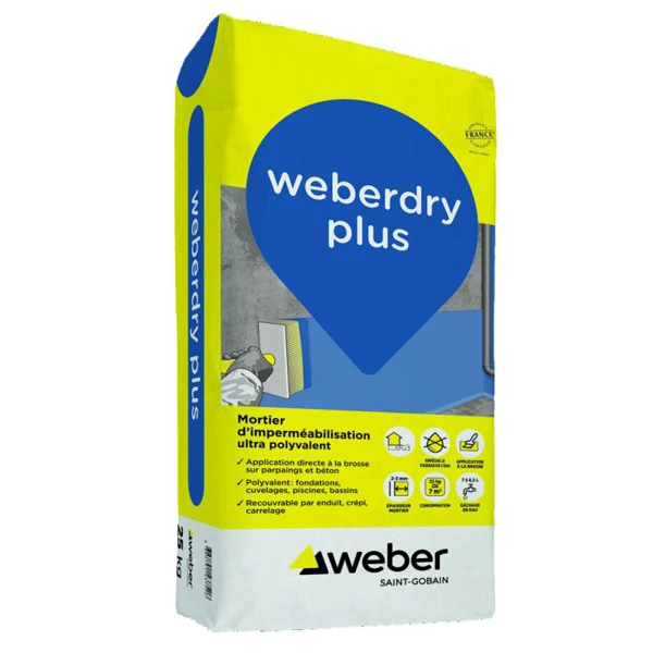 Mortier D'imperméabilisation Pour Fondations Et Piscines - Weber Dry Plus - Sac De 25 KG 1 Mortier D'imperméabilisation Pour Fondations Et Piscines - Weber Dry Plus - Sac De 25 KG