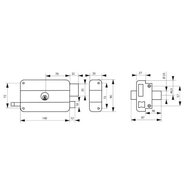 Serrure Applique Double Cylindre Tirage Droite 140mm Axe 70mm 3 Clés 3 Serrure Applique Double Cylindre Tirage Droite 140mm Axe 70mm 3 Clés – Image 3