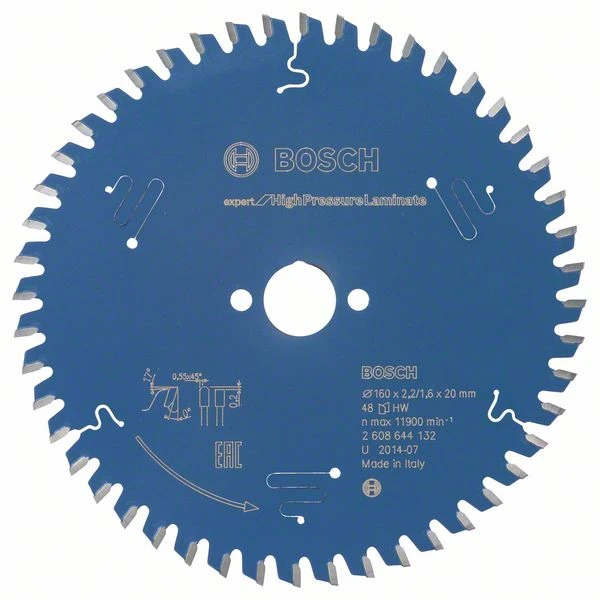 Lame Scie Circulaire Bosch High Pressure Laminate 160x20x2,2mm 48 Dents 1 Lame Scie Circulaire Bosch High Pressure Laminate 160x20x2,2mm 48 Dents