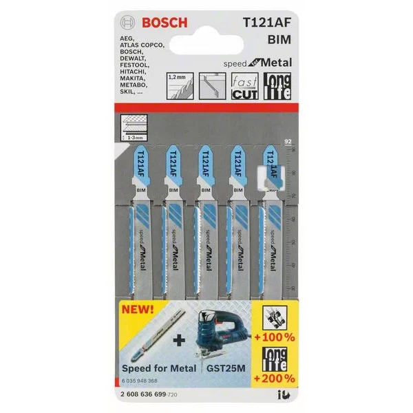 Lame Scie Sauteuse Bosch T 121 AF Speed For Metal Jeu De 5 Lames 2 Lame Scie Sauteuse Bosch T 121 AF Speed For Metal Jeu De 5 Lames – Image 2
