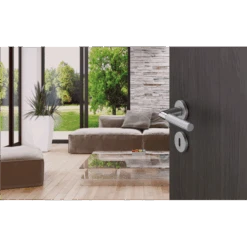 Ensemble Rosace Clé L Lecce Hoppe Alu Inox Mat Porte 35-45mm Carré 7mm