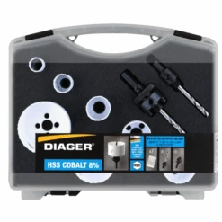 Mallette 9 Pièces Scie-cloche HSS Bimétal 8% Cobalt Et 2 Pilotes - Spécial Plombier - Diager