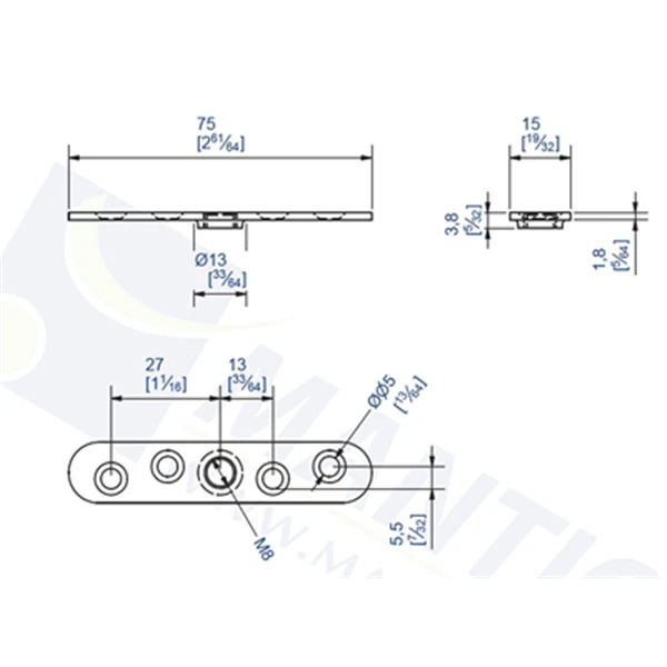 Platine Pour Fixation Cadette Sur Chant 75 X 15 Mm : Mantion 0023 2 Platine Pour Fixation Cadette Sur Chant 75 X 15 Mm : Mantion 0023 – Image 2