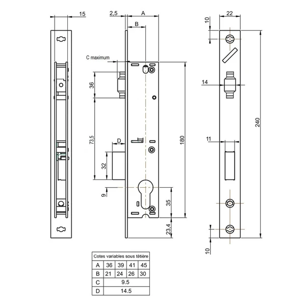 Serrure à Encastrer 1 Point Pêne Dormant Et Rouleau - Metalux 880 - Coffre 39 X 180 Mm - Axe 24 Mm 2 Serrure à Encastrer 1 Point Pêne Dormant Et Rouleau - Metalux 880 - Coffre 39 X 180 Mm - Axe 24 Mm – Image 2
