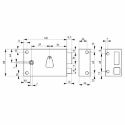 Serrure Applique à Fouillot Tirage Droite 140x88mm Carré 7mm 2 Clés