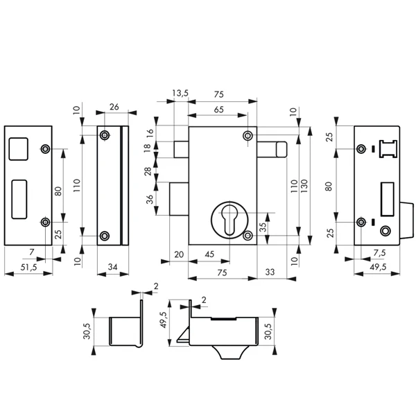 Serrure En Applique à Tirage Pour Cylindre Thirard - Gauche 2 Serrure En Applique à Tirage Pour Cylindre Thirard - Gauche – Image 2